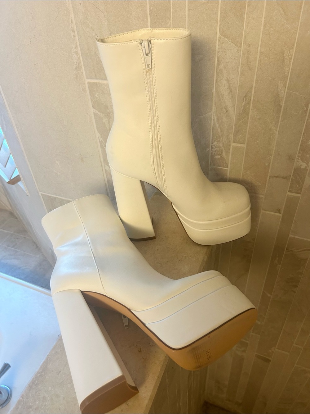 Liliana White Platform Block Heel Ankle Boots